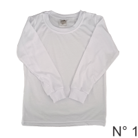 Camiseta Infantil Branca N 1 Manga Longa 100% Poliester Camiseta Infantil Branca N 1 Manga Longa 100% Poliester