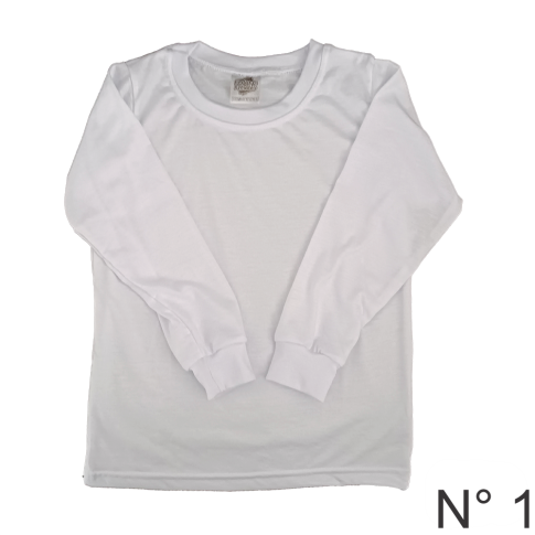 Camiseta Infantil Branca N 1 Manga Longa 100% Poliester Camiseta Infantil Branca N 1 Manga Longa 100% Poliester