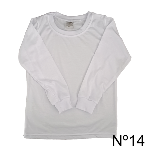 Camiseta Infantil Branca N 14 Manga Longa 100% Poliester Camiseta Infantil Branca N 14 Manga Longa 100% Poliester