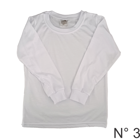 Camiseta Infantil Branca N 3 Manga Longa 100% Poliester Camiseta Infantil Branca N 3 Manga Longa 100% Poliester