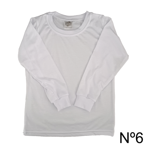 Camiseta Infantil Branca N 6 Manga Longa 100% Poliester Camiseta Infantil Branca N 6 Manga Longa 100% Poliester