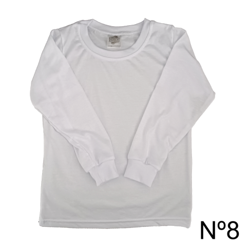 Camiseta Infantil Branca N 8 Manga Longa 100% Poliester Camiseta Infantil Branca N 8 Manga Longa 100% Poliester