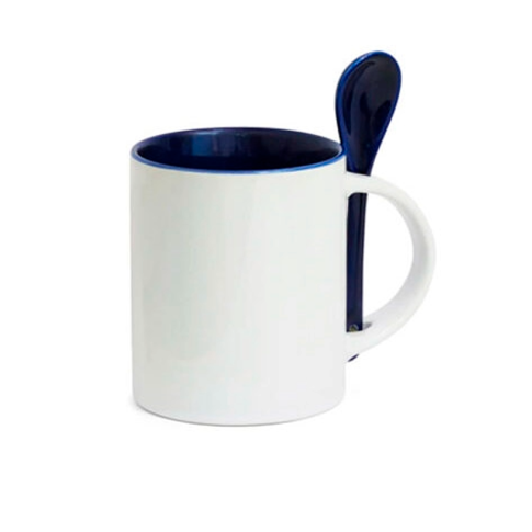 Caneca Cer. 325ml Branca C/ Colher Interna Azul Escura Reta P/ Sublimaçao Caneca Cer. 325ml Branca C/ Colher Interna Azul Escura Reta P/ Sublimaçao