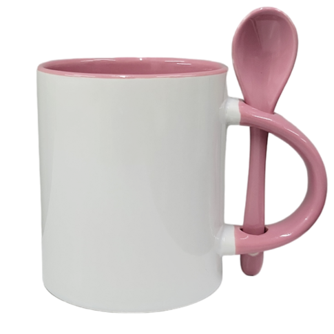 Caneca Cer. 325ml Branca C/ Colher Interna Rosa Reta Importada P/ Sublimaçao Caneca Cer. 325ml Branca C/ Colher Interna Rosa Reta Importada P/ Sublimaçao