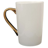 Caneca Cônica Porcelana Branca C/ alça Cromada Dourada 360ml P/ Sublimaçao Caneca Cônica Porcelana Branca C/ alça Cromada Dourada 360ml P/ Sublimaçao