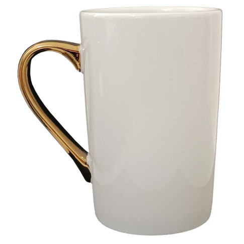 Caneca Cônica Porcelana Branca C/ alça Cromada Dourada 360ml P/ Sublimaçao Caneca Cônica Porcelana Branca C/ alça Cromada Dourada 360ml P/ Sublimaçao