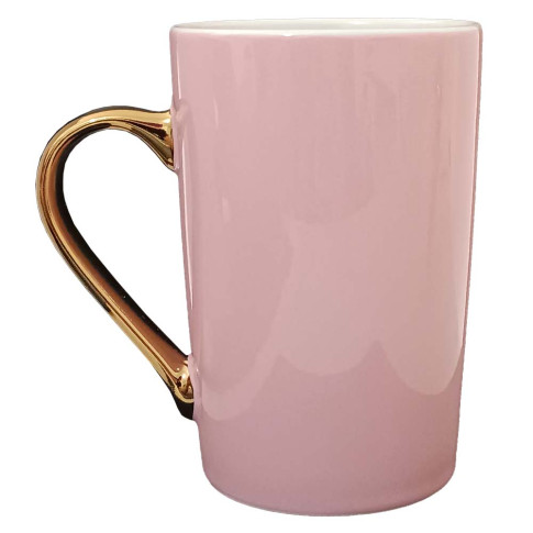 Caneca Cônica Porcelana Rosa C/ alça Cromada Dourada 360ml P/ Sublimaçao Caneca Cônica Porcelana Rosa C/ alça Cromada Dourada 360ml P/ Sublimaçao