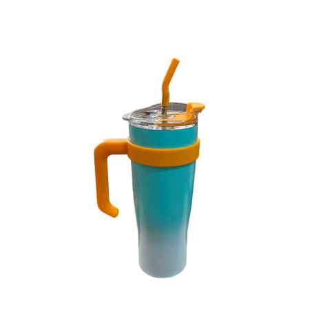 Copo Termico Aço Inox Branco e Tiffany 1,2L C/ Alça Canudo E Tampa