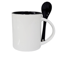 Caneca Cer. 325ml Branca C/ Colher Interna Preta Reta P/ Sublimaçao Caneca Cer. 325ml Branca C/ Colher Interna Preta Reta P/ Sublimaçao