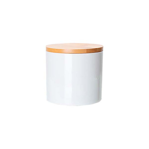 Pote Ceramica Pequeno Branco C/ Tampa Bambu P/ Sublimação Pote Ceramica Pequeno Branco C/ Tampa Bambu P/ Sublimação