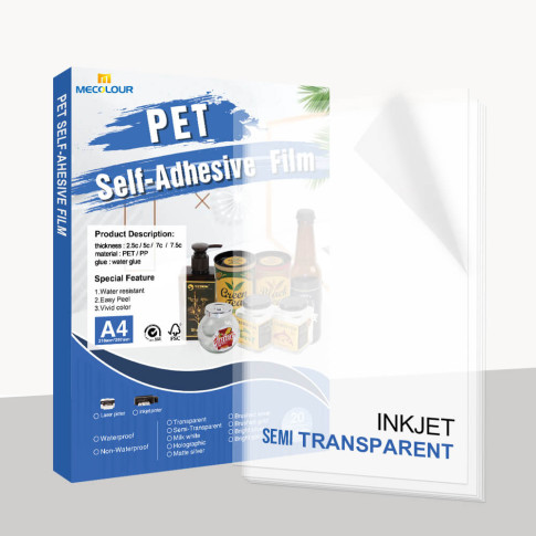 Vinil Pet Semi Transparente Resistente a agua A4 C/20 (jato de tinta) Vinil Pet Semi Transparente Resistente a agua A4 C/20 (jato de tinta)
