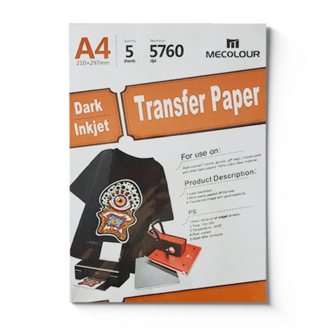 Papel Transfer P/ Tecido Escuro 100g A4 C/5Fl Papel Transfer P/ Tecido Escuro 100g A4 C/5Fl