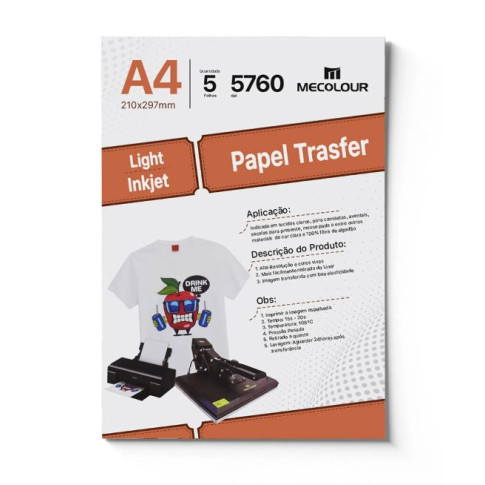 Papel Transfer P/Tecido Claro 100g A4 C/10Fl