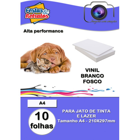 Vinil Branco Fosco Resistente a Agua A4 C/10 (jato de tinta) Vinil Branco Fosco Resistente a Agua A4 C/10 (jato de tinta)