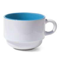 Xícara Ceramica 150ml Branco Interno Azul P/ Suporte de Metal Xícara Ceramica 150ml Branco Interno Azul P/ Suporte de Metal