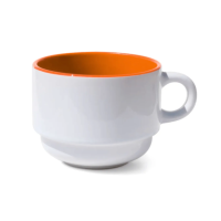 Xícara Ceramica 150ml Branco Interno Laranja P/ Suporte de Metal Xícara Ceramica 150ml Branco Interno Laranja P/ Suporte de Metal