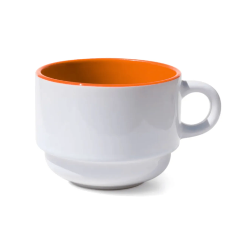 Xícara Ceramica 150ml Branco Interno Laranja P/ Suporte de Metal Xícara Ceramica 150ml Branco Interno Laranja P/ Suporte de Metal