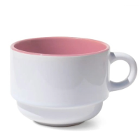 Xícara Ceramica 150ml Branco Interno Rosa P/ Suporte de Metal Xícara Ceramica 150ml Branco Interno Rosa P/ Suporte de Metal
