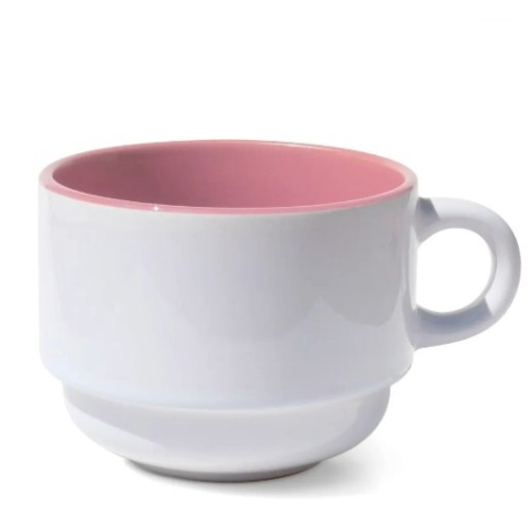 Xícara Ceramica 150ml Branco Interno Rosa P/ Suporte de Metal Xícara Ceramica 150ml Branco Interno Rosa P/ Suporte de Metal