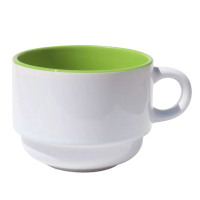 Xícara Ceramica 150ml Branco Interno Verde P/ Suporte de Metal Xícara Ceramica 150ml Branco Interno Verde P/ Suporte de Metal