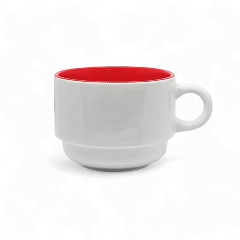 Xícara Ceramica 150ml Branco Interno Vermelho P/ Suporte de Metal Xícara Ceramica 150ml Branco Interno Vermelho P/ Suporte de Metal