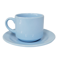 Xicara De Cha Com Pires 180ml Azul Claro De Ceramica P/ Sublimaçao