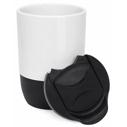Copo Ceramica 325ml Buddy Branco Fosco - Tampa Acrilica C/ Base Preta P/ Sublimação