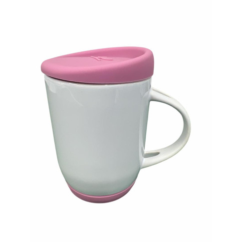 Caneca Cer. 325ml Branco Alça Soft Base/Tampa Silicone Interno Rosa