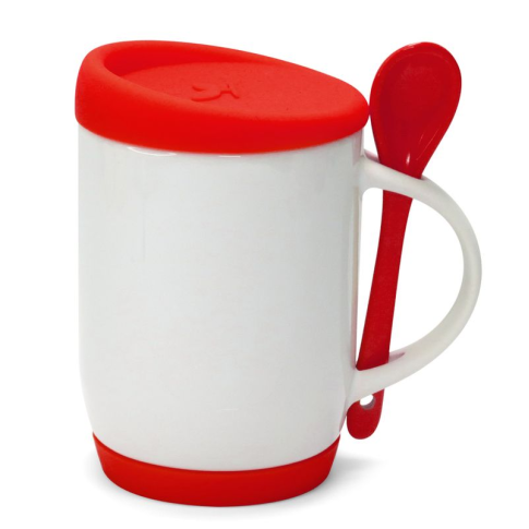 Caneca Cer. 325ml Branco Alça Soft Base/Tampa Silicone Interno Vermelha Caneca Cer. 325ml Branco Alça Soft Base/Tampa Silicone Interno Vermelha