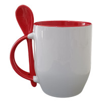 Caneca Cer. 325ml Branca C/ Colher Interna Alça Vermelha JKB - P/ Sublimaçao Caneca Cer. 325ml Branca C/ Colher Interna Alça Vermelha JKB - P/ Sublimaçao