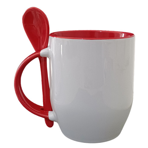 Caneca Cer. 325ml Branca C/ Colher Interna Alça Vermelha JKB - P/ Sublimaçao Caneca Cer. 325ml Branca C/ Colher Interna Alça Vermelha JKB - P/ Sublimaçao