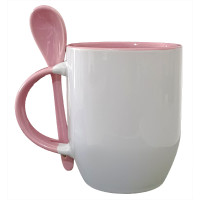 Caneca Cer. 325ml Branca C/ Colher Interna Alça Rosa Importada - P/ Sublimação Caneca Cer. 325ml Branca C/ Colher Interna Alça Rosa Importada - P/ Sublimação