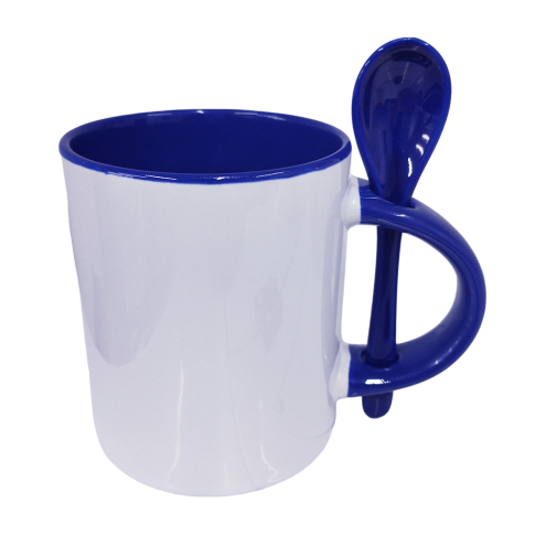 Caneca Cer. 325ml Branca C/ Colher Interna e Alça Reta Az. Escura P/ Sublimaçao Caneca Cer. 325ml Branca C/ Colher Interna e Alça Reta Az. Escura P/ Sublimaçao