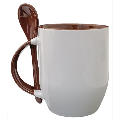 Caneca Cer. 325ml Branca C/ Colher Interna Alça Marrom P/ Sublimaçao Caneca Cer. 325ml Branca C/ Colher Interna Alça Marrom P/ Sublimaçao