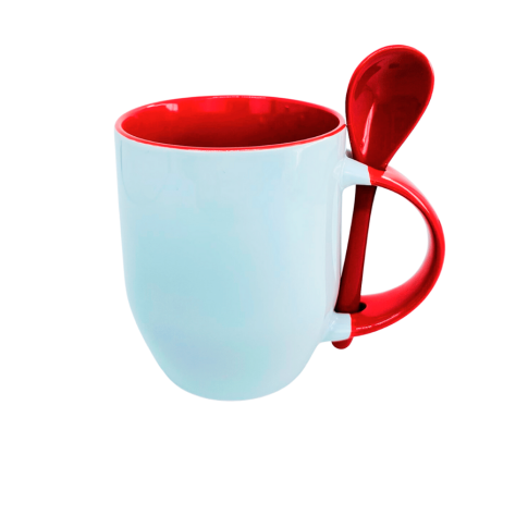 Caneca Cer. 325ml Branca C/ Colher Interna Alça Vermelha Conica Live Caneca Cer. 325ml Branca C/ Colher Interna Alça Vermelha Conica Live