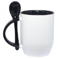 Caneca Cer. 325ml Branca C/ Colher Interna Alça Preta Live Caneca Cer. 325ml Branca C/ Colher Interna Alça Preta Live