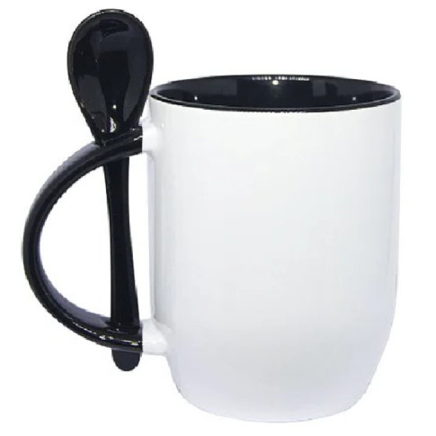 Caneca Cer. 325ml  Branca C/ Colher Interna Alça Preta Live