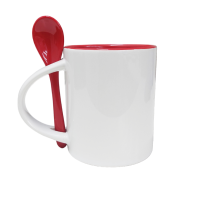 Caneca Cer. 325ml Branca C/ Colher Interna Alça Vermelha Reta Live Caneca Cer. 325ml Branca C/ Colher Interna Alça Vermelha Reta Live