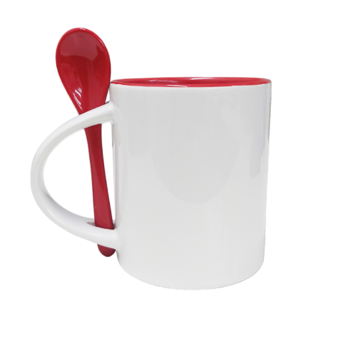Caneca Cer. 325ml Branca C/ Colher Interna Alça Vermelha Reta Live Caneca Cer. 325ml Branca C/ Colher Interna Alça Vermelha Reta Live