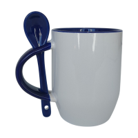 Caneca Cer. 325ml Branca C/ Colher Interna Alça Azul Escuro JKB - P/ Sublimaçao Caneca Cer. 325ml Branca C/ Colher Interna Alça Azul Escuro JKB - P/ Sublimaçao