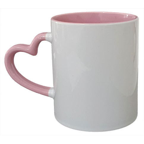 Caneca Cer. 325ml Branca Interna e Alça Coração Rosa Importada P/ Sublimaçao Caneca Cer. 325ml Branca Interna e Alça Coração Rosa Importada P/ Sublimaçao
