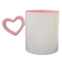 Caneca Cer. 325ml Branca Interna/ Alça Coração Externo Rosa P/ Sublimação Caneca Cer. 325ml Branca Interna/ Alça Coração Externo Rosa P/ Sublimação