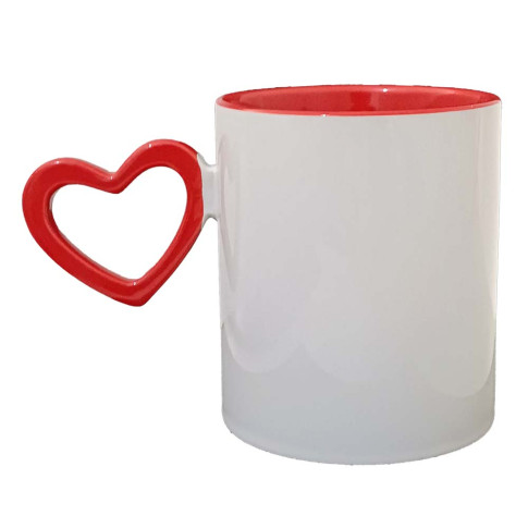 Caneca Cer. 325ml Branca Interna/ Alça Coração Externo Vermelha P/ Sublimação Caneca Cer. 325ml Branca Interna/ Alça Coração Externo Vermelha P/ Sublimação