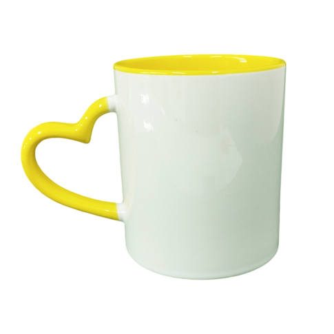 Caneca Cer. 325ml Branca Interna e Alça Coração Amarela Importada P/ Sublimaçao Caneca Cer. 325ml Branca Interna e Alça Coração Amarela Importada P/ Sublimaçao