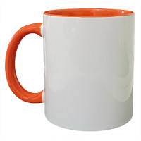 Caneca Cer. 325ml Branca - Interna e Alça Laranja Importada P/ Sublimaçao Caneca Cer. 325ml Branca - Interna e Alça Laranja Importada P/ Sublimaçao