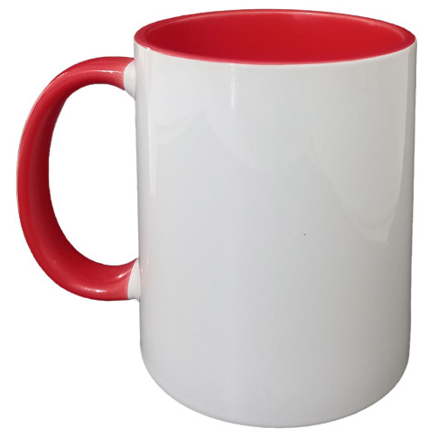 Caneca Cer. 325ml Branca - Interna e Alça Vermelha Importada P/ Sublimaçao Caneca Cer. 325ml Branca - Interna e Alça Vermelha Importada P/ Sublimaçao
