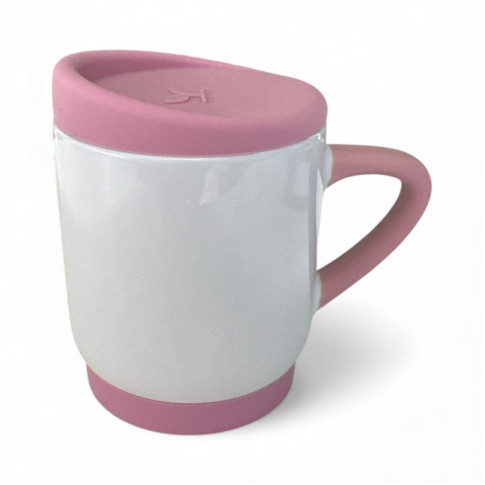 Caneca Cer. 400ml Branco Alça Soft Base/Tampa Silicone Interno Rosa