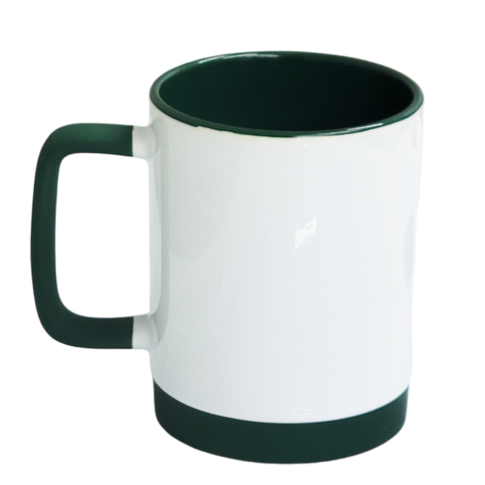 Caneca Cer. 325ml Branco Alça Soft Base Silicone Interno Verde Escuro