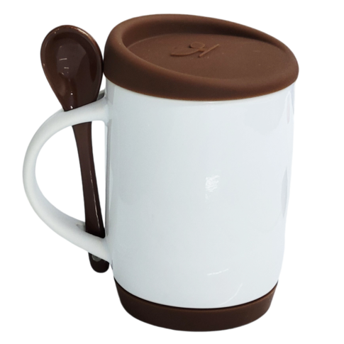 Caneca Cer. 325ml Branco Alça Soft Base/Tampa Silicone Interno Marrom Caneca Cer. 325ml Branco Alça Soft Base/Tampa Silicone Interno Marrom