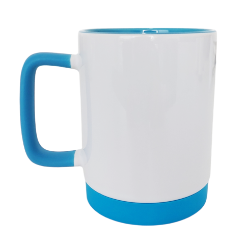 Caneca Cer. 325ml Branco Alça Soft Base Silicone Interno Azul Claro